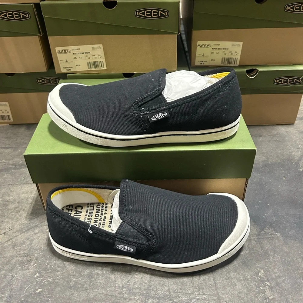Keen Black Slip-On Canvas Loafers with White Toe and Sole